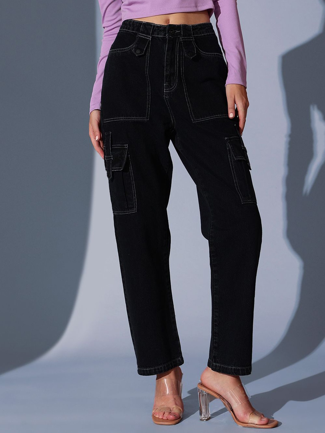 

STREET 9 Women Comfort Straight Fit Cotton High-Rise Clean Look Jeans, Black