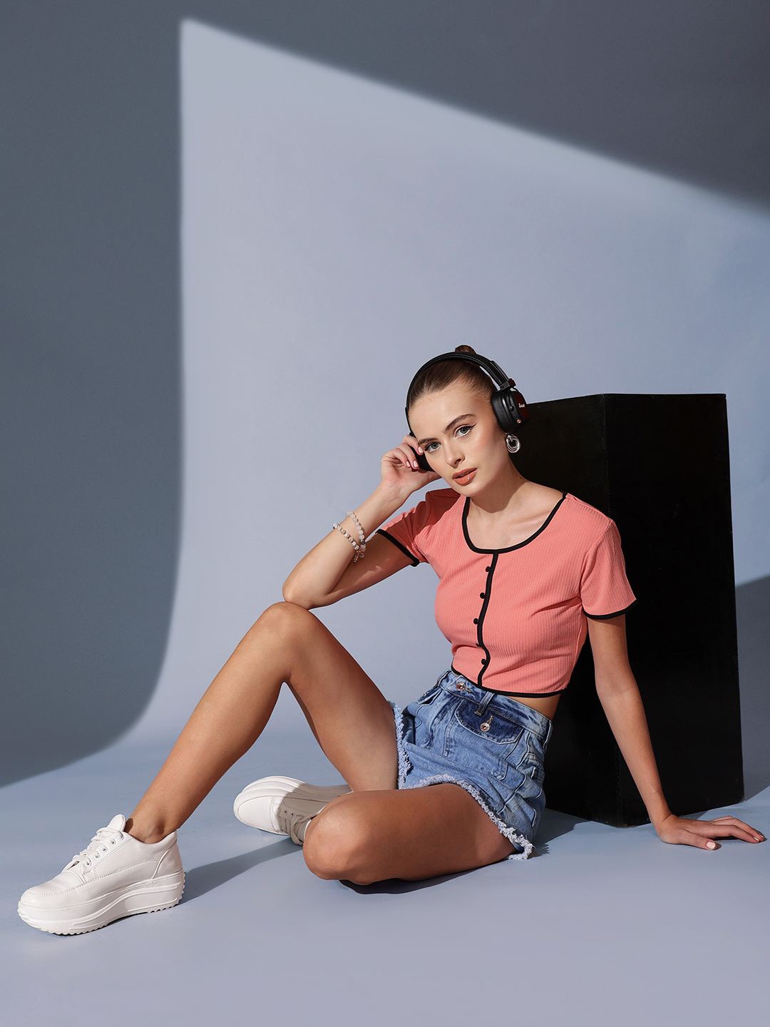 

STREET 9 Round Neck Solid Crop Top, Pink