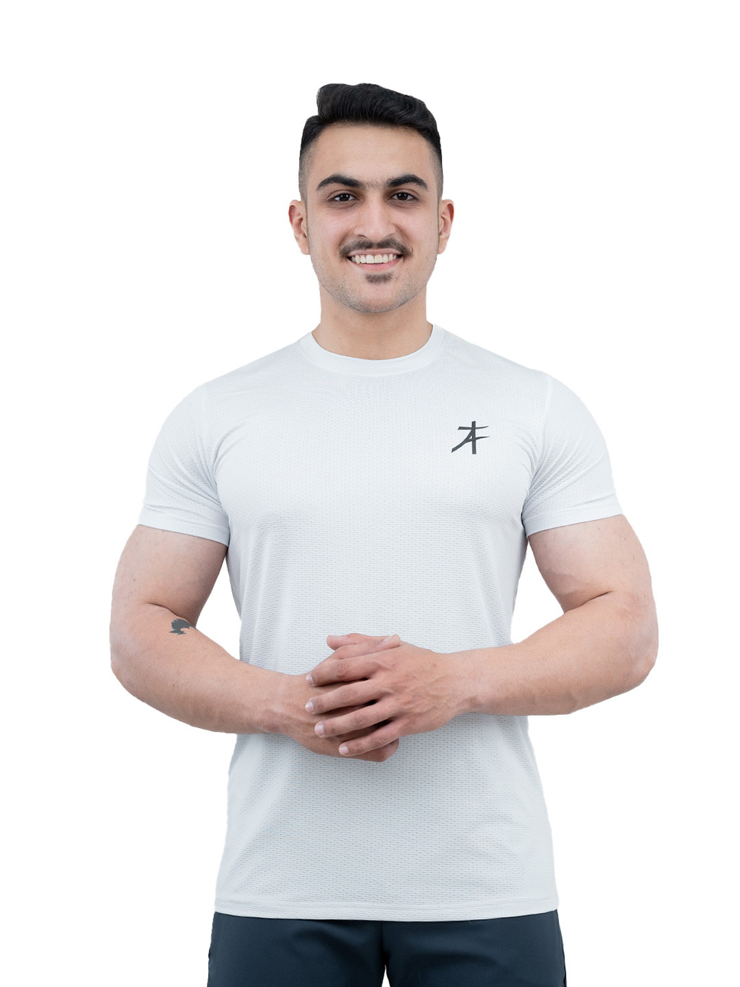 

Athflex Men Body Fit Textured Featherlight Gym and Running T-Shirt, White