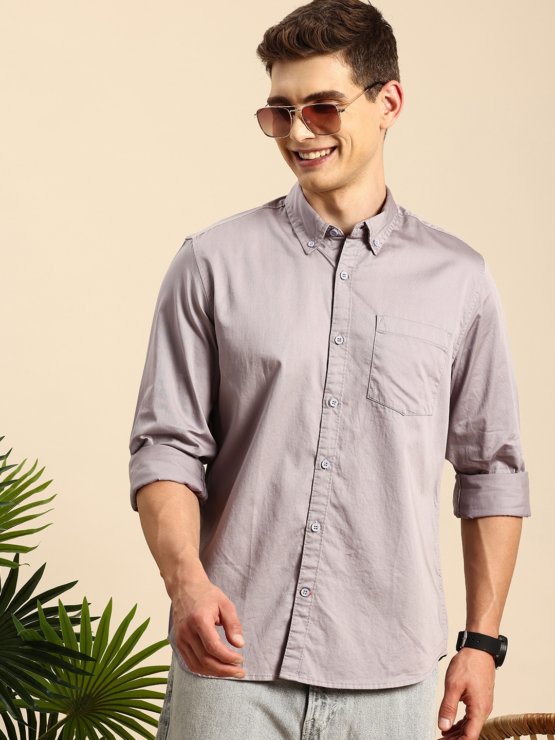 

Mast & Harbour Men Slim Fit Casual Shirt, Grey