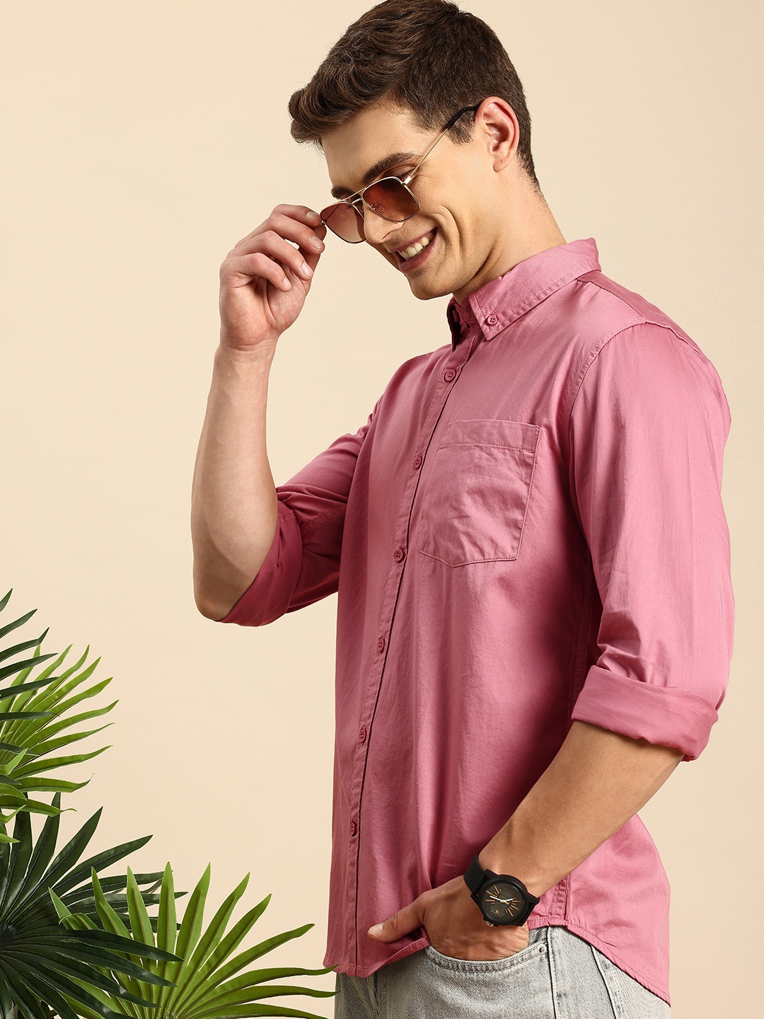 Mast & Harbour Men Slim Fit Casual Shirt, Mauve
