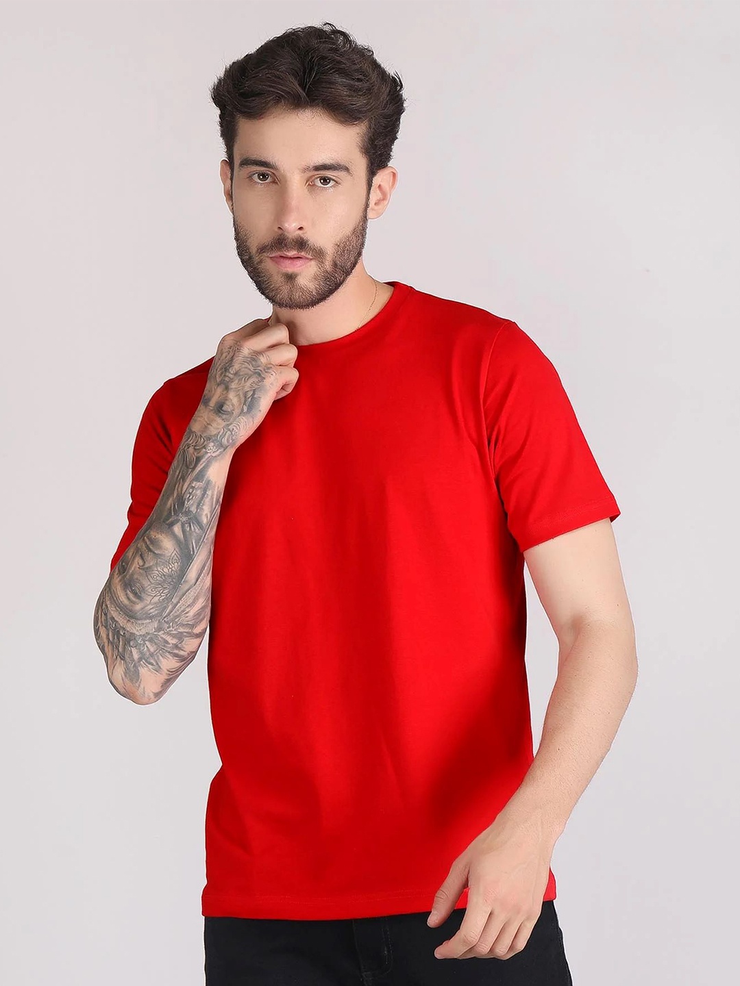 

Raxedo Men Solid Round Neck T-shirt, Red