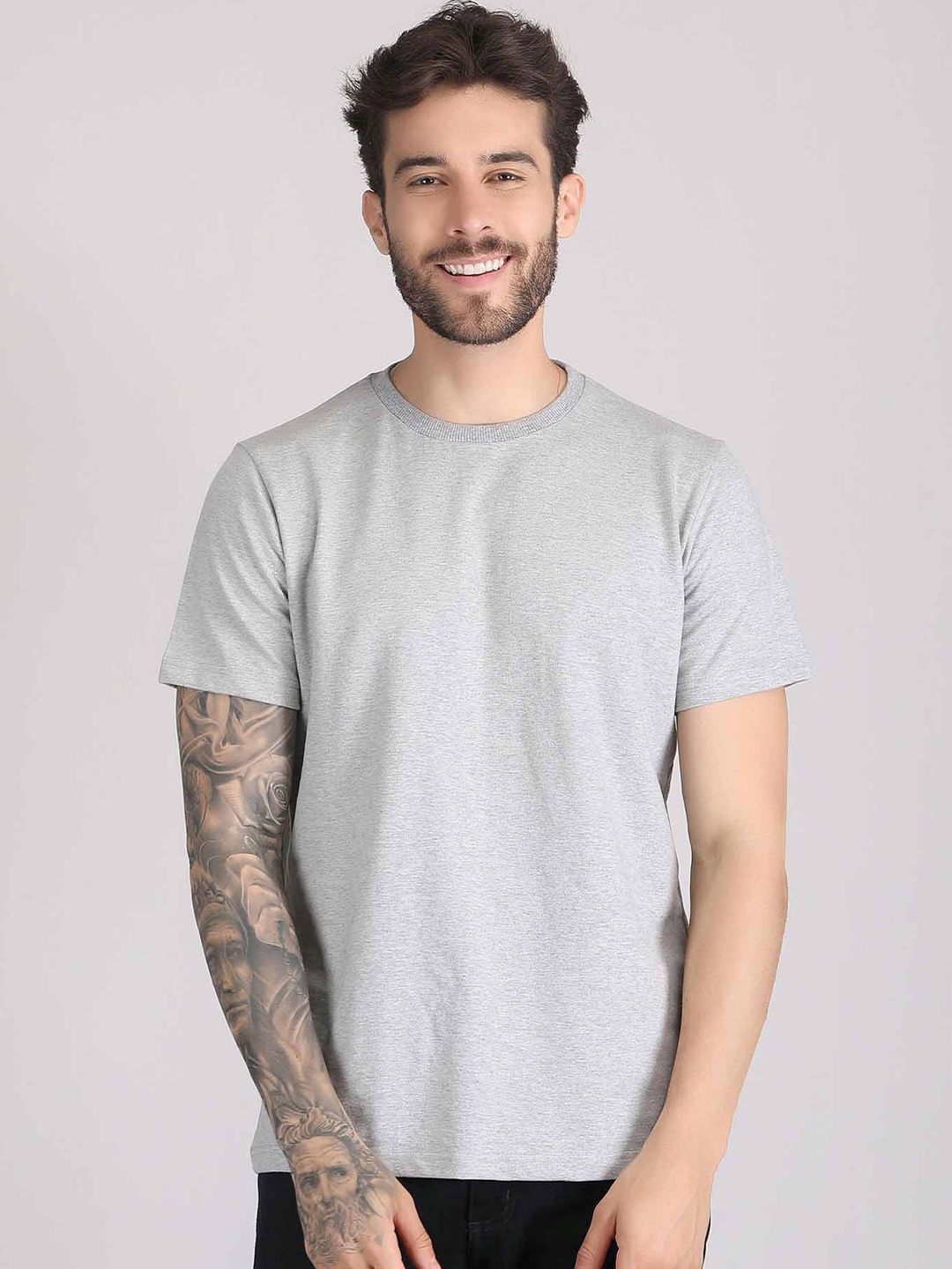 

Raxedo Men Solid Round Neck T-shirt, Grey