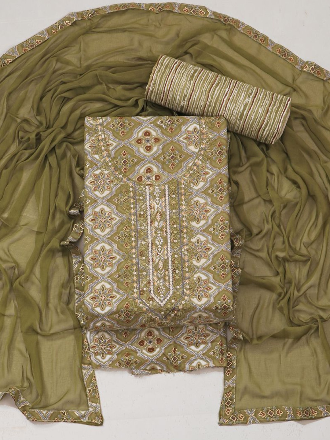 

ASISA Embroidered Pure Cotton Unstitched Dress Material, Olive