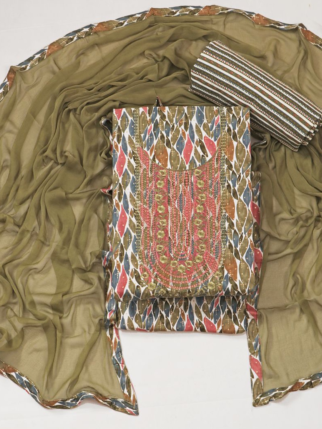 

ASISA Embroidered Pure Cotton Unstitched Dress Material, Olive
