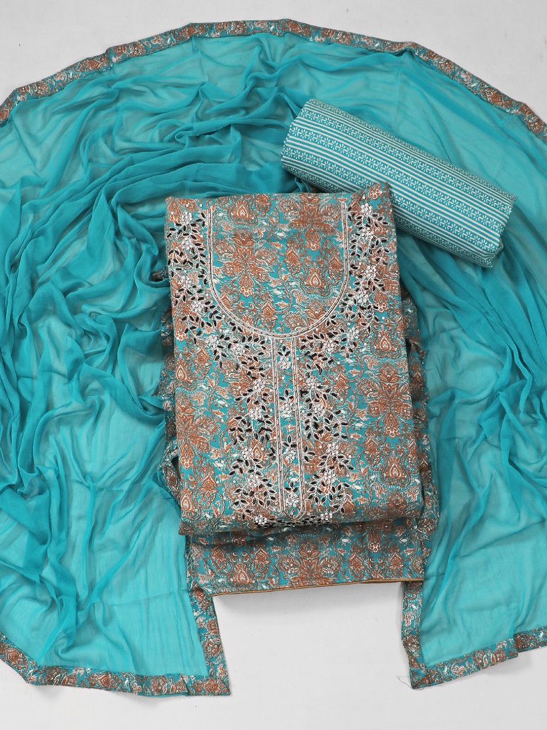 

ASISA Pure Cotton Unstitched Dress Material, Turquoise blue