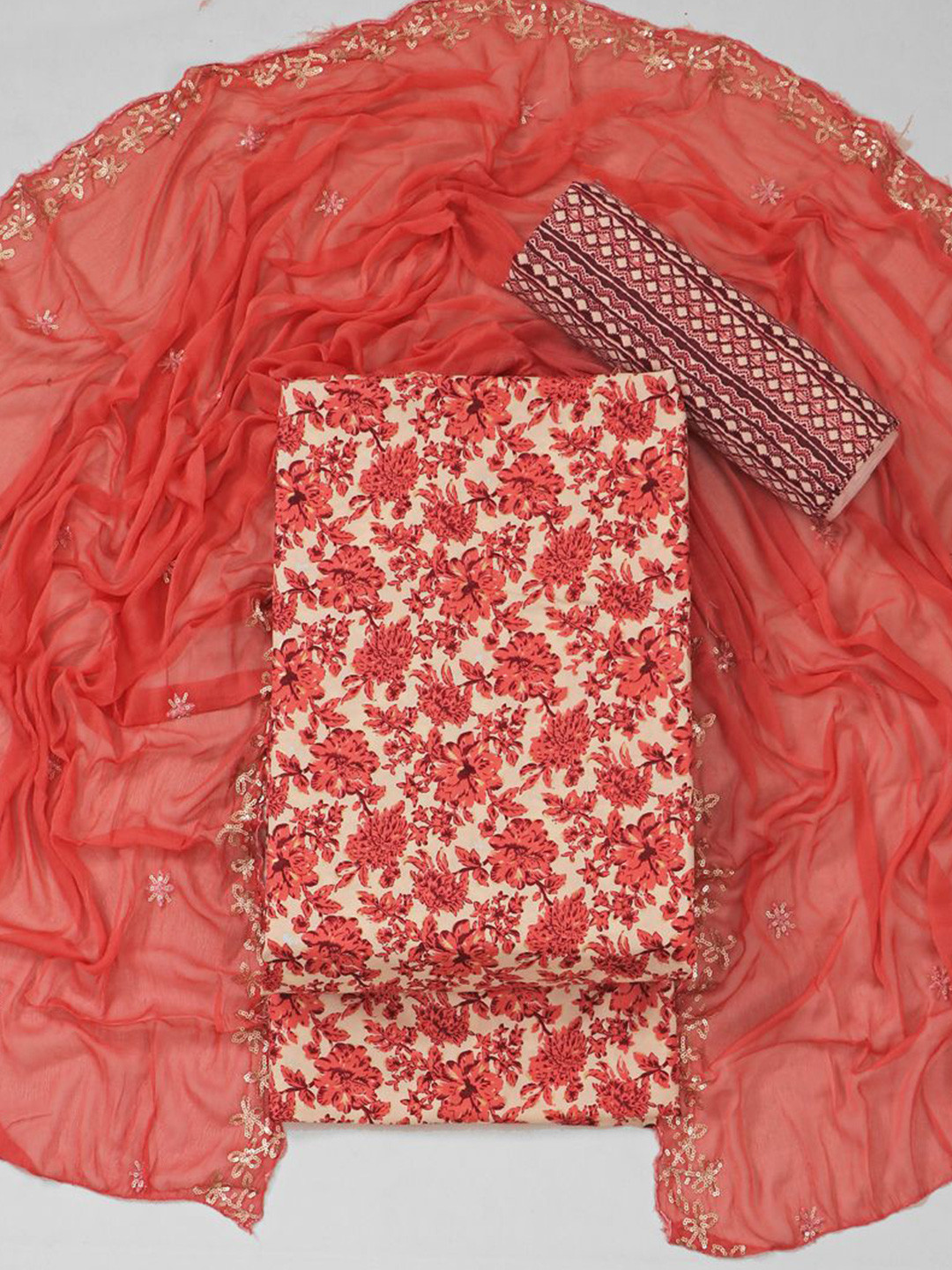 

ASISA Pure Cotton Unstitched Dress Material, Red
