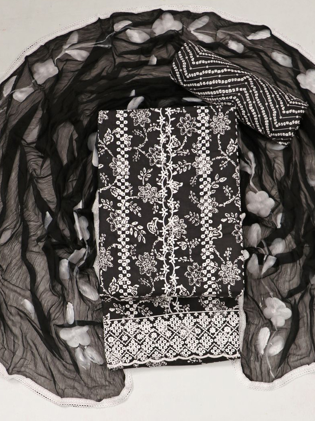 

ASISA Embroidered Pure Cotton Unstitched Dress Material, Black