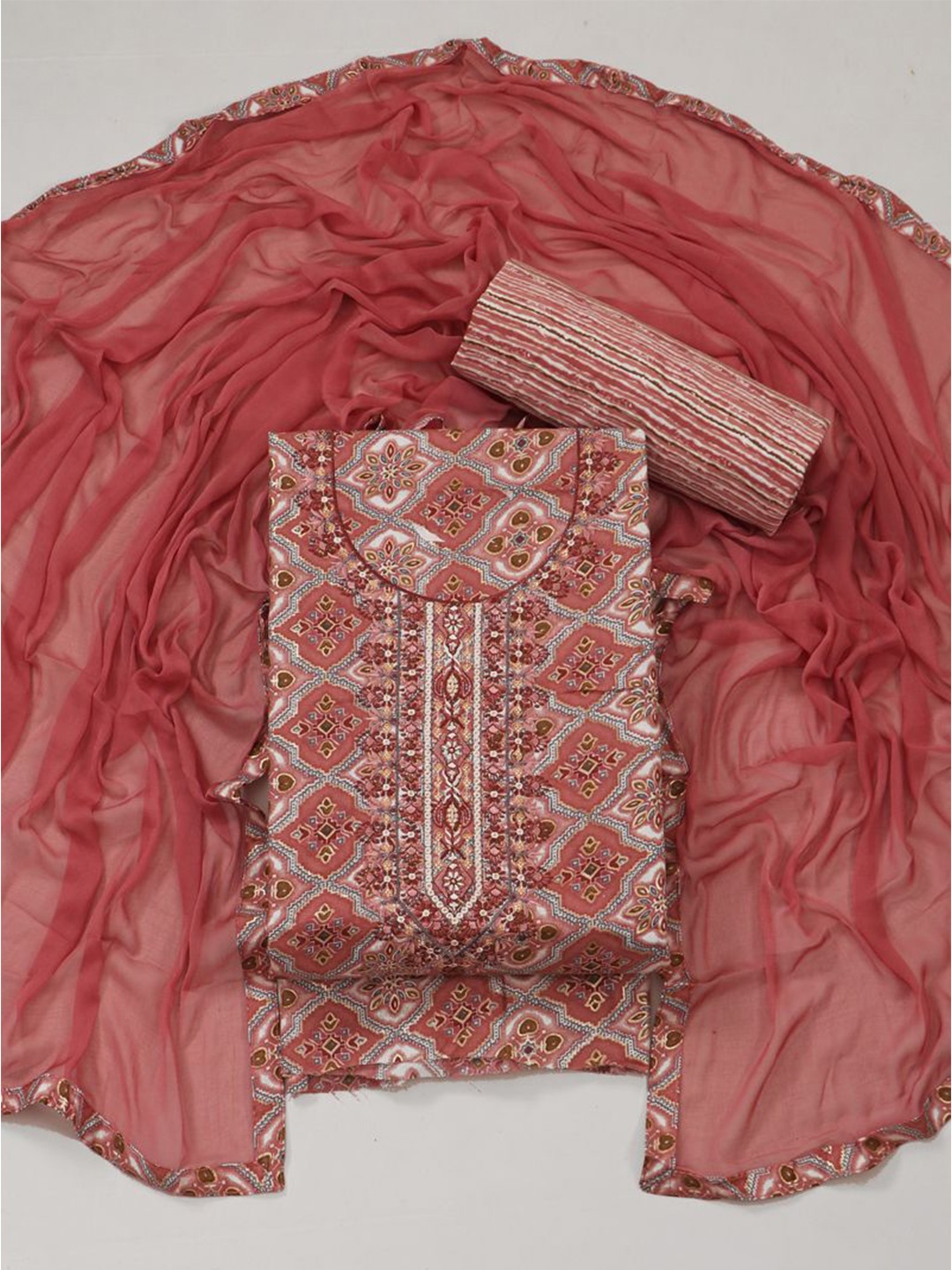 

ASISA Embroidered Pure Cotton Unstitched Dress Material, Peach