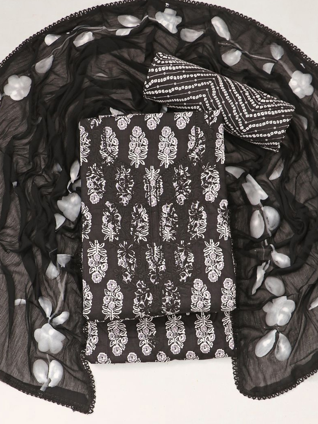 

ASISA Embroidered Pure Cotton Unstitched Dress Material, Black