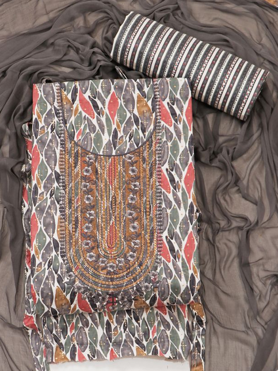 

ASISA Embroidered Pure Cotton Unstitched Dress Material, Grey
