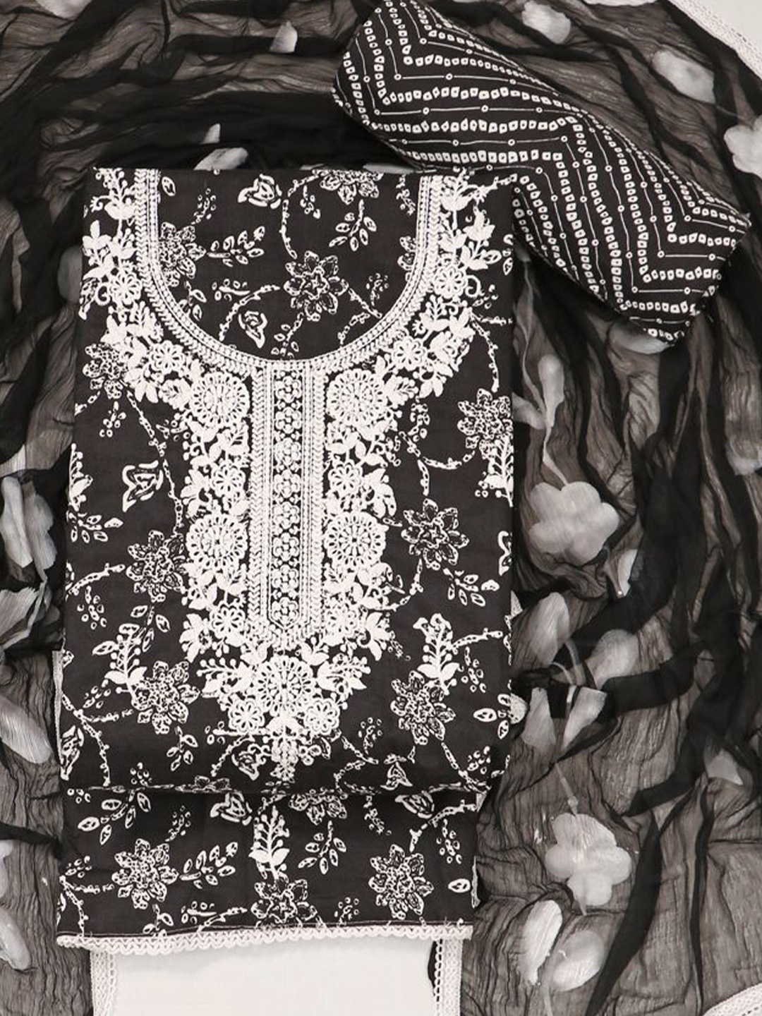 

ASISA Embroidered Pure Cotton Unstitched Dress Material, Black