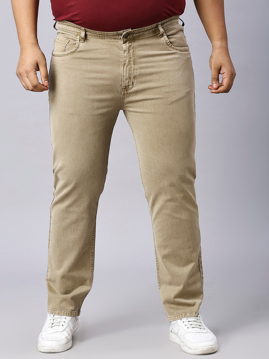 

HJ HASASI Men High-Rise Clean Look Cotton Acid Wash Stretchable Jeans, Khaki