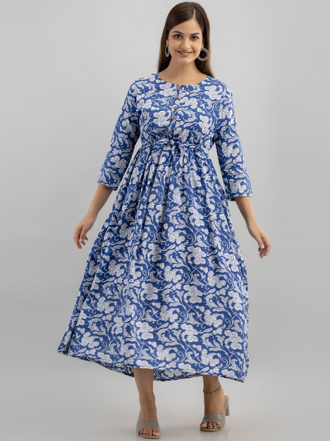 

SHOOLIN Floral Print Fit & Flare Maxi Dress, Blue