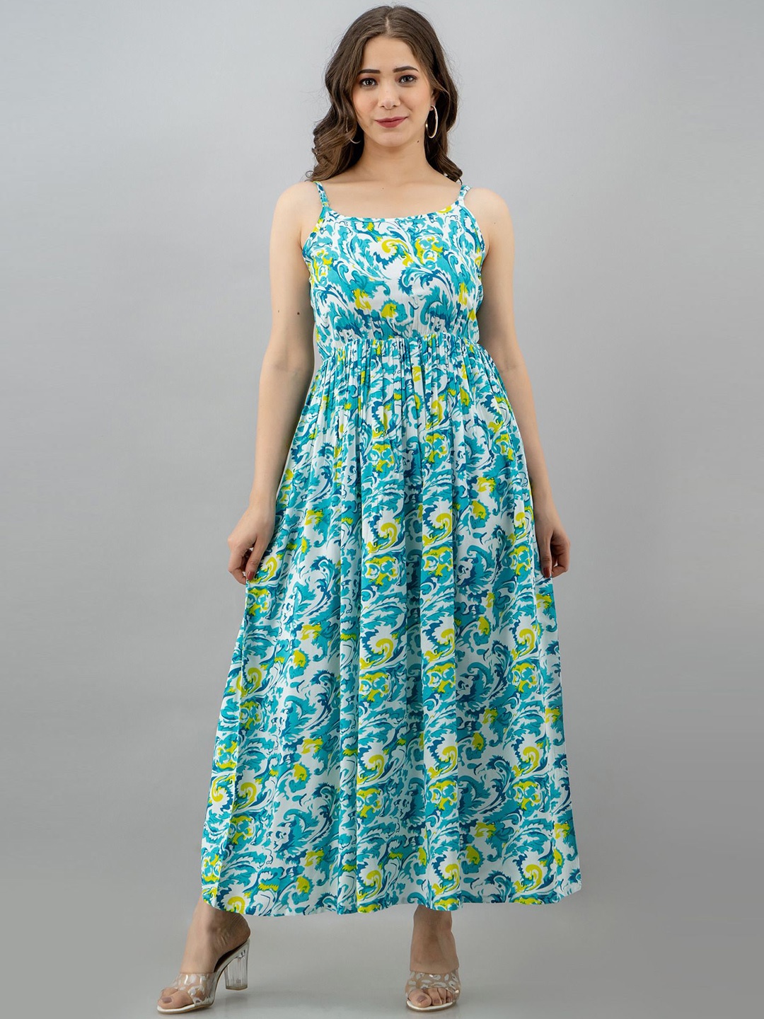 

SHOOLIN Floral Print Maxi Dress, Turquoise blue
