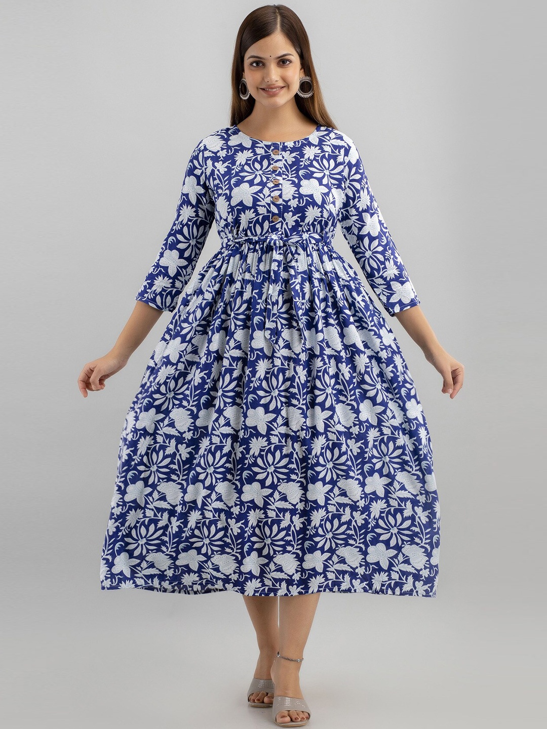 

SHOOLIN Floral Print A-Line Midi Dress, Blue