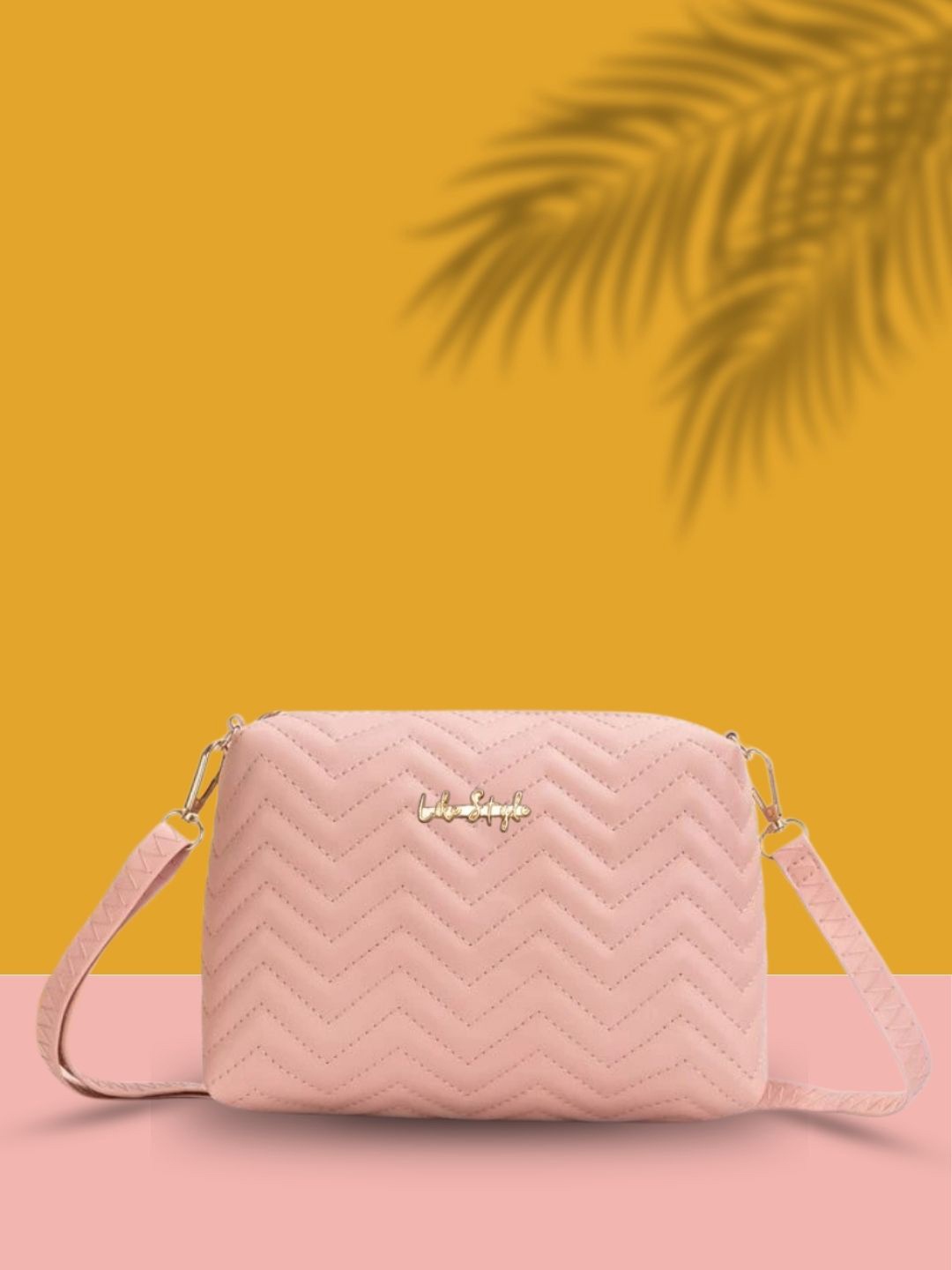 

LIKE STYLE Textured PU Structured Sling Bag with Quilted, Pink