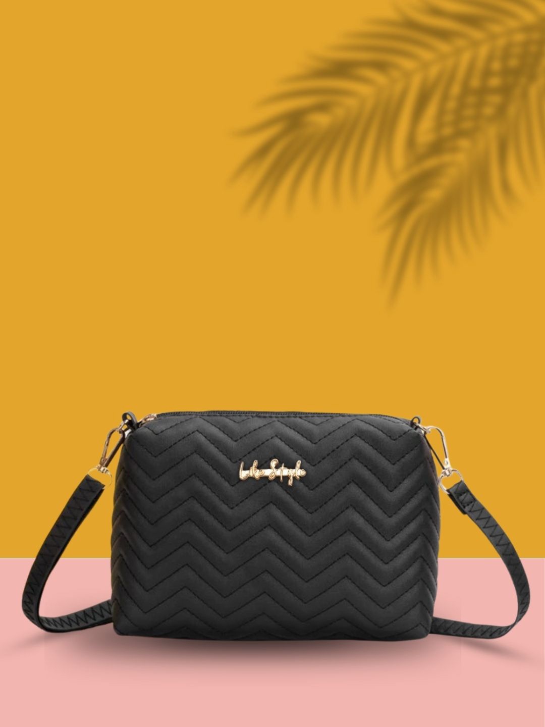 

LIKE STYLE PU Structured Sling Bag with Quilted, Black