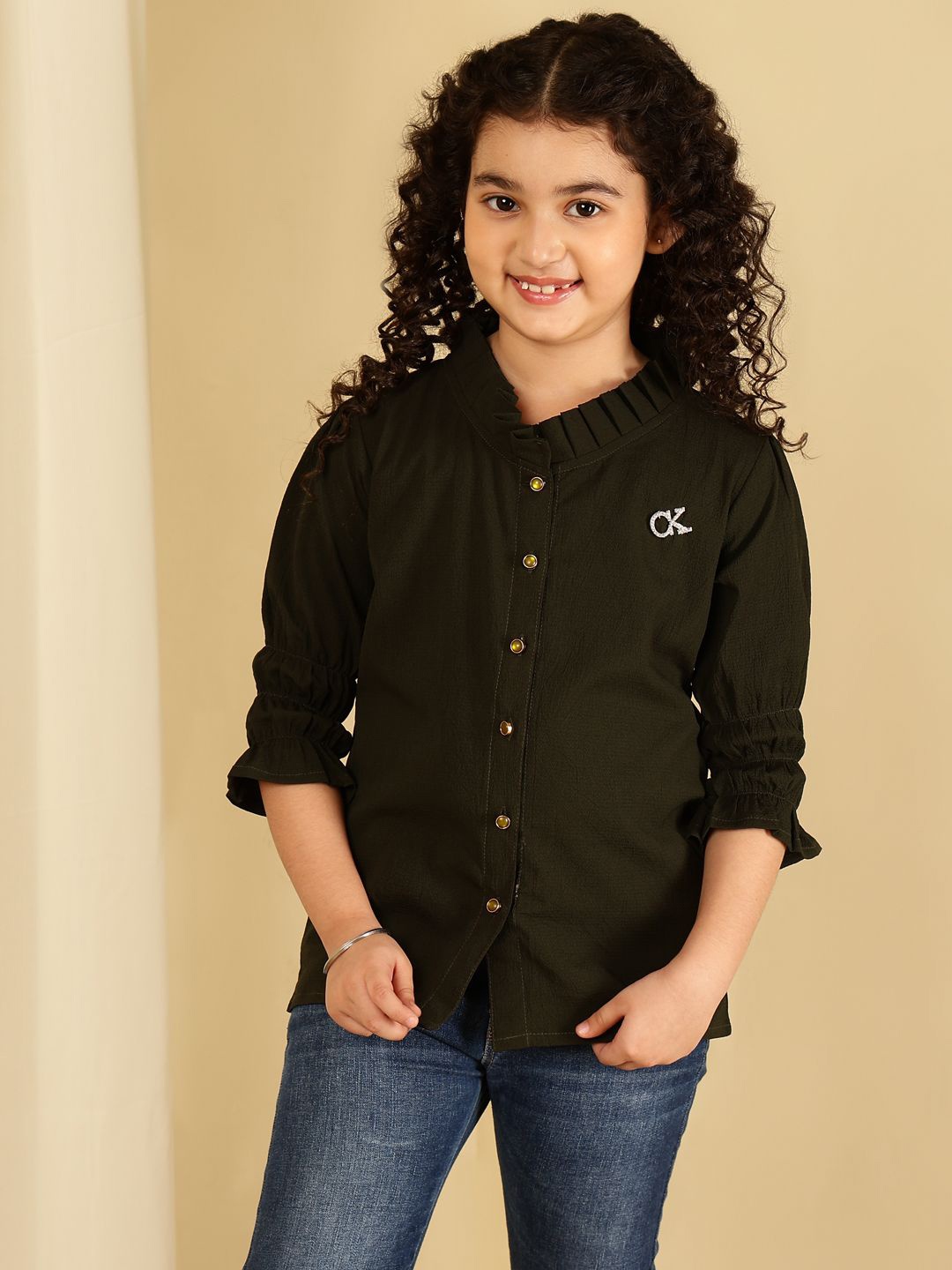 

BAESD High Neck Shirt Style Top, Green