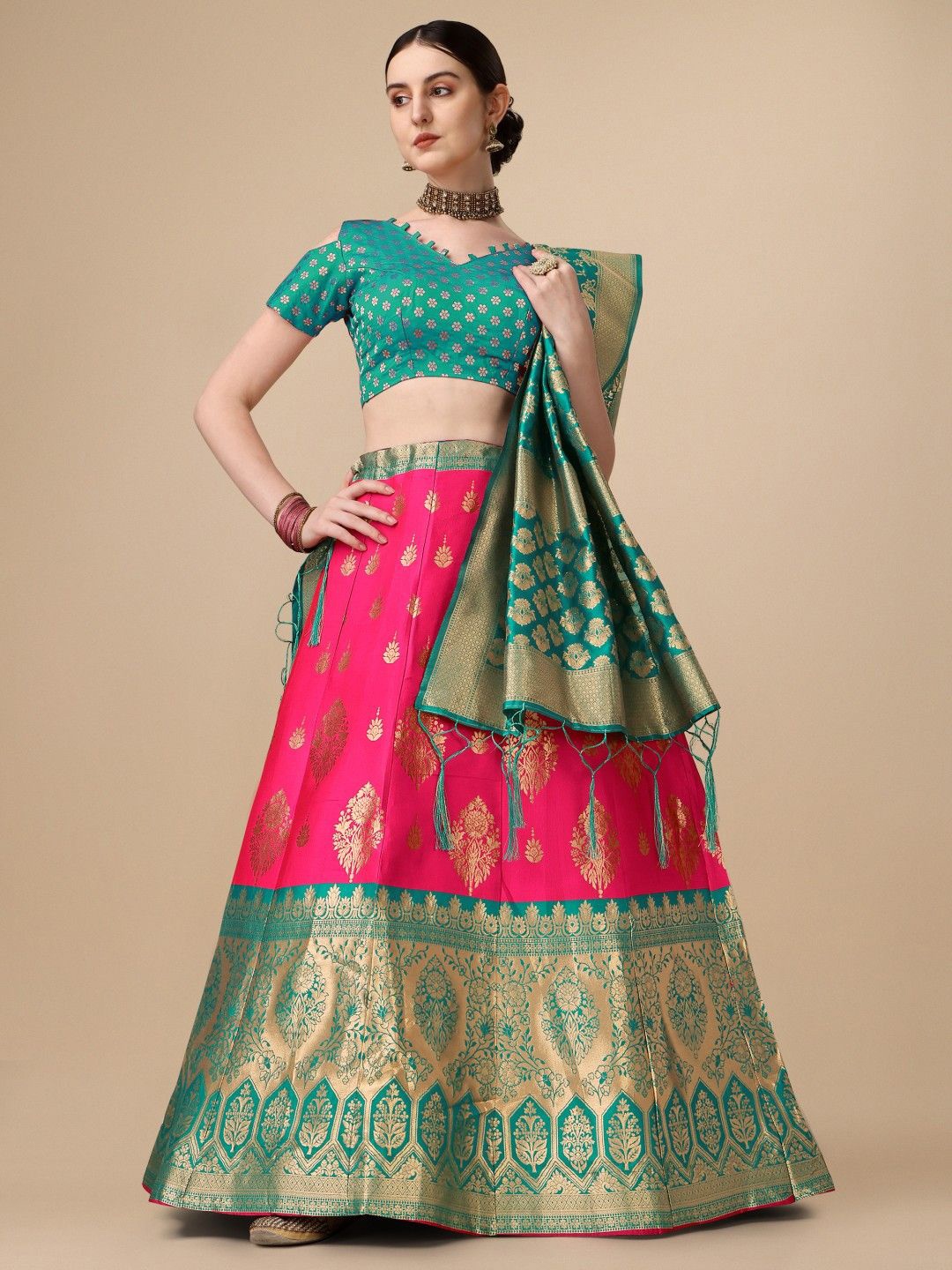 

KALINI Semi-Stitched Lehenga & Unstitched Blouse With Dupatta, Pink