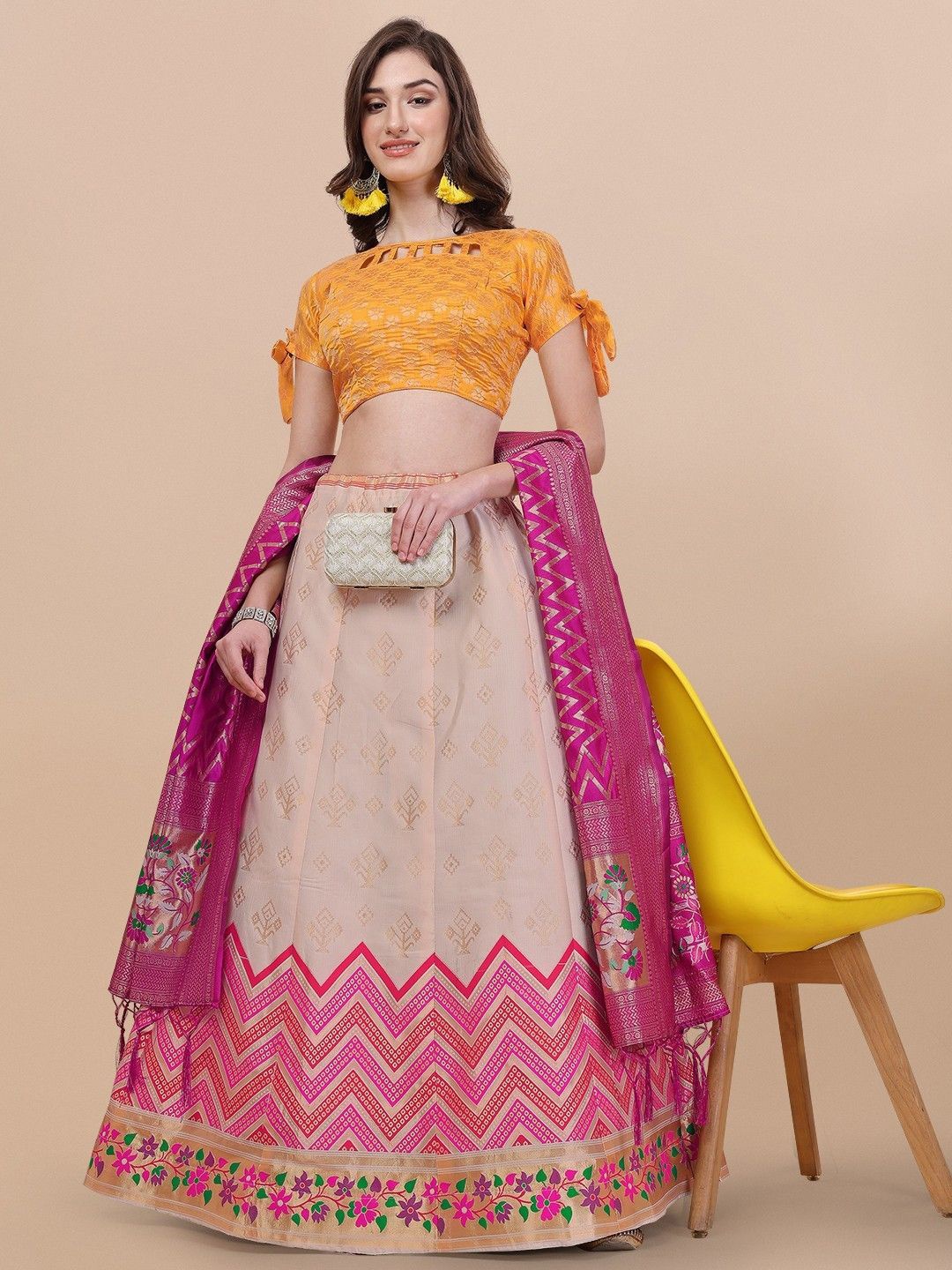 

KALINI Semi-Stitched Lehenga & Unstitched Blouse With Dupatta, Peach