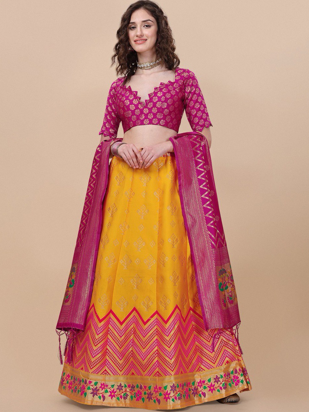 

KALINI Semi-Stitched Lehenga & Unstitched Blouse With Dupatta, Yellow