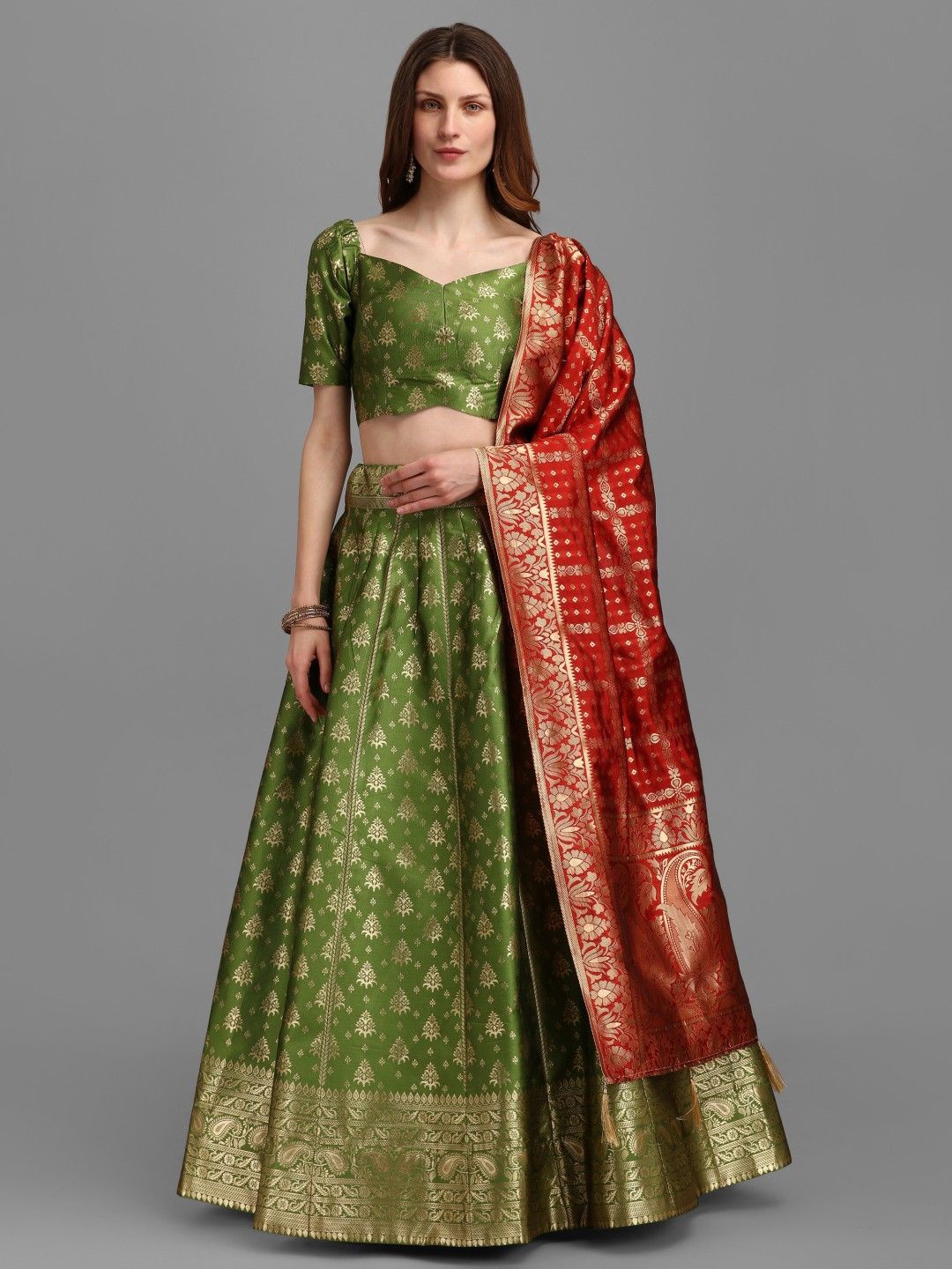 

KALINI Semi-Stitched Lehenga & Unstitched Blouse With Dupatta, Green