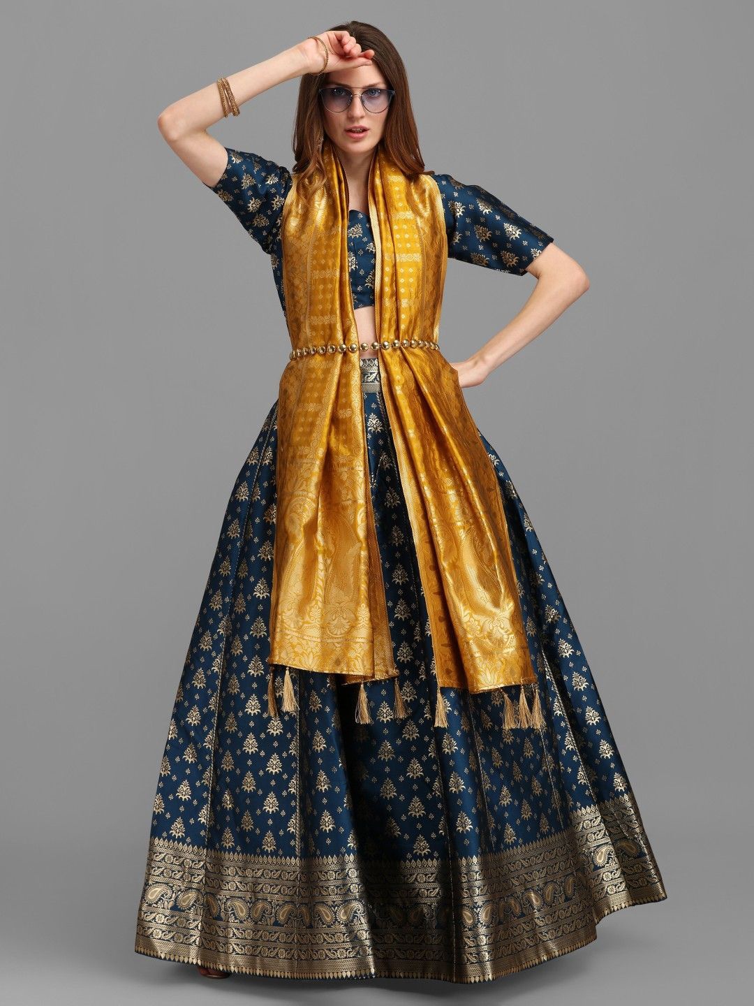 

KALINI Semi-Stitched Lehenga & Unstitched Blouse With Dupatta, Blue