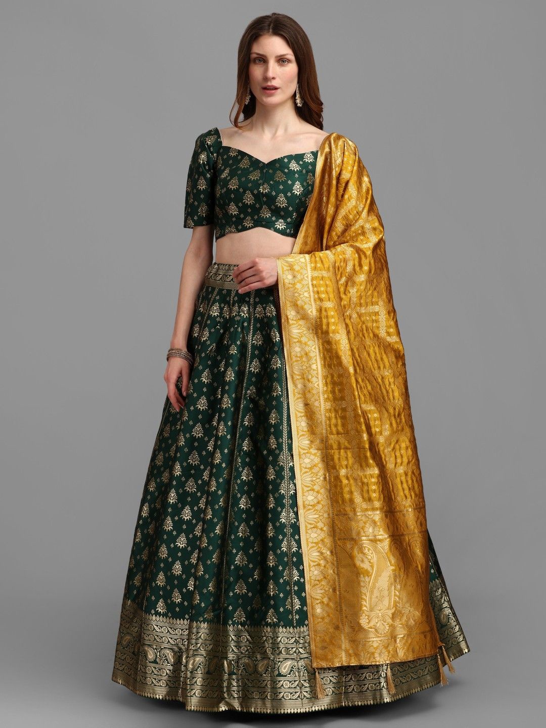 

KALINI Semi-Stitched Lehenga & Unstitched Blouse With Dupatta, Green