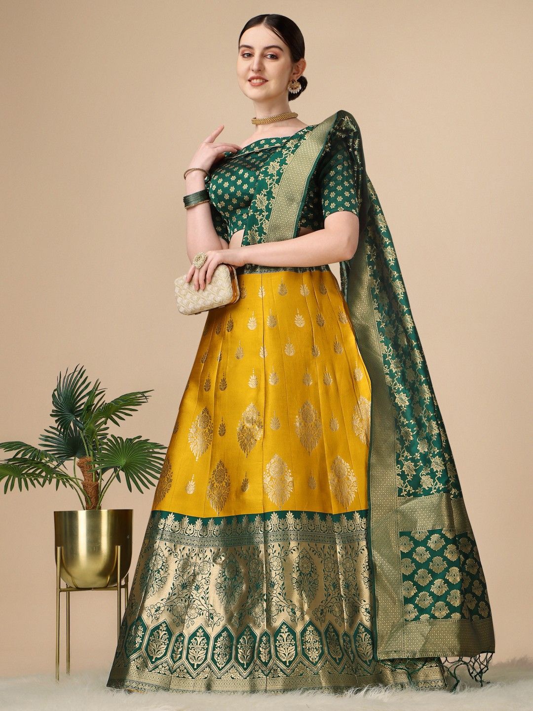 

KALINI Semi-Stitched Lehenga & Unstitched Blouse With Dupatta, Yellow