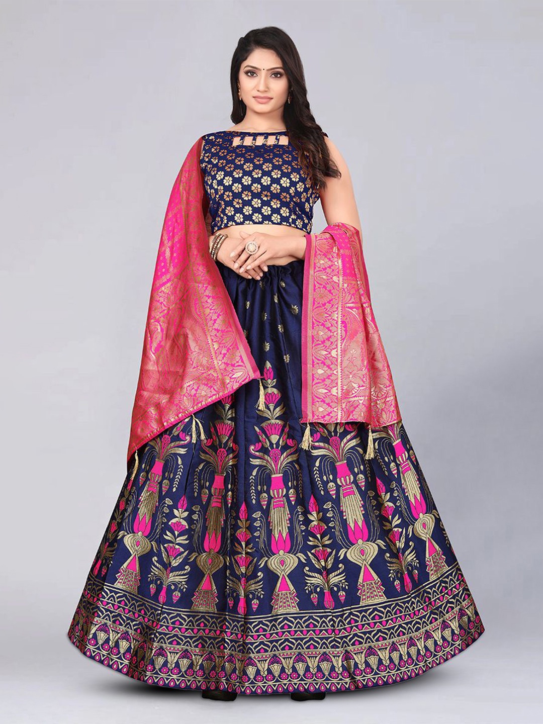 

KALINI Semi-Stitched Lehenga & Unstitched Blouse With Dupatta, Blue