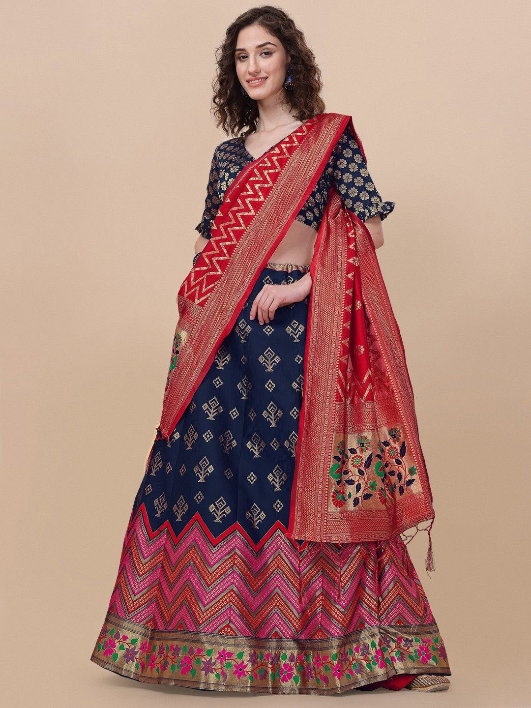 

KALINI Semi-Stitched Lehenga & Unstitched Blouse With Dupatta, Blue
