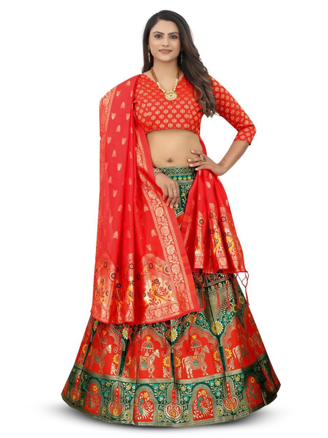 

KALINI Sequinned Semi-Stitched Lehenga & Unstitched Blouse With Dupatta, Green