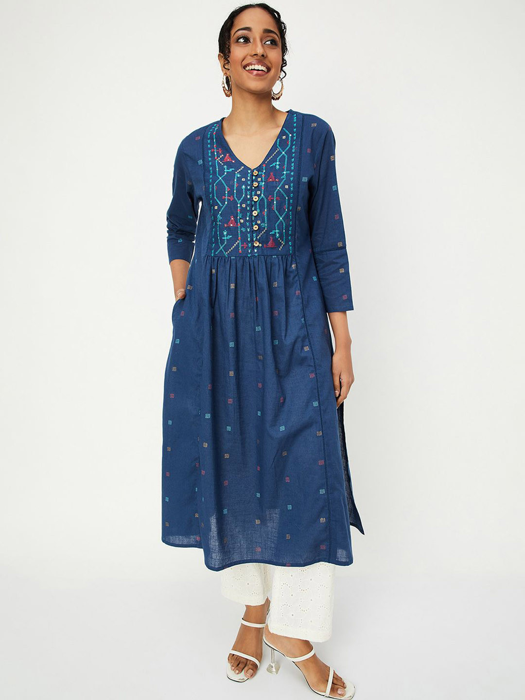 

max Women Embroidered Anarkali Kurta, Navy blue