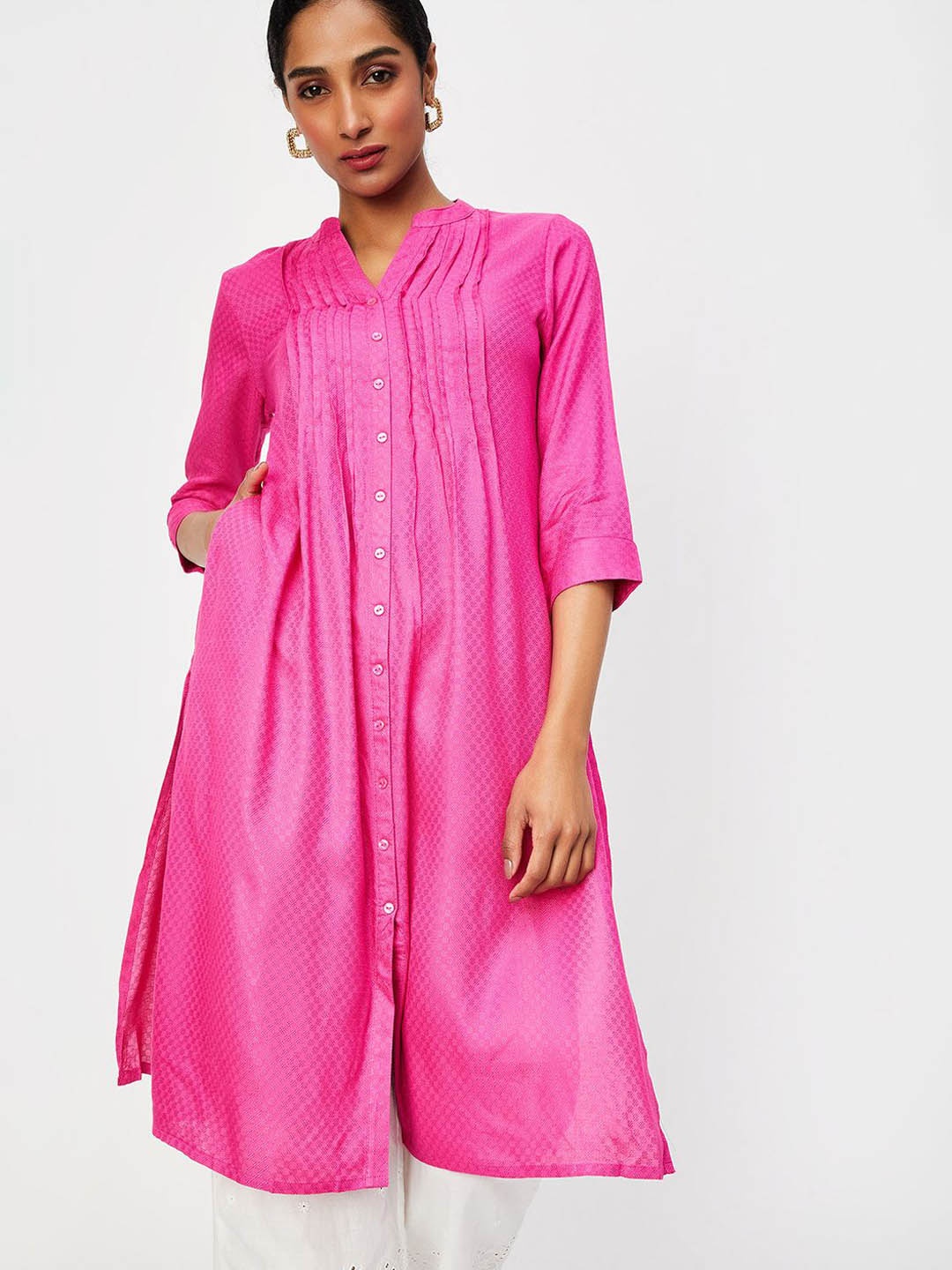 

max Women Thread Work Anarkali Kurta, Pink