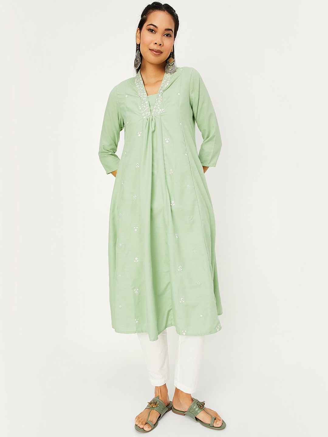 

max Women Yoke Design Anarkali Kurta, Green