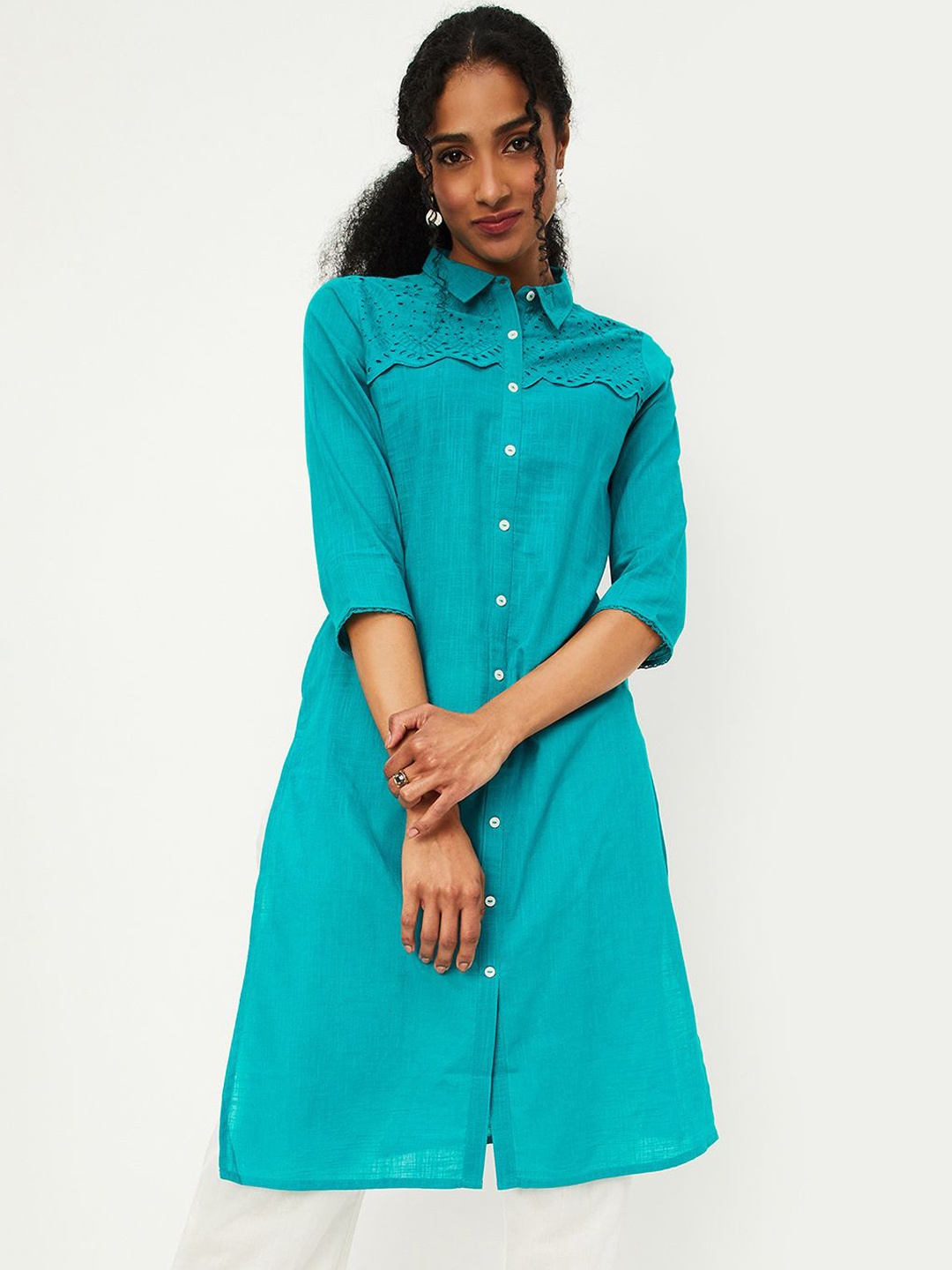 

max Women Embroidered Kurta, Green