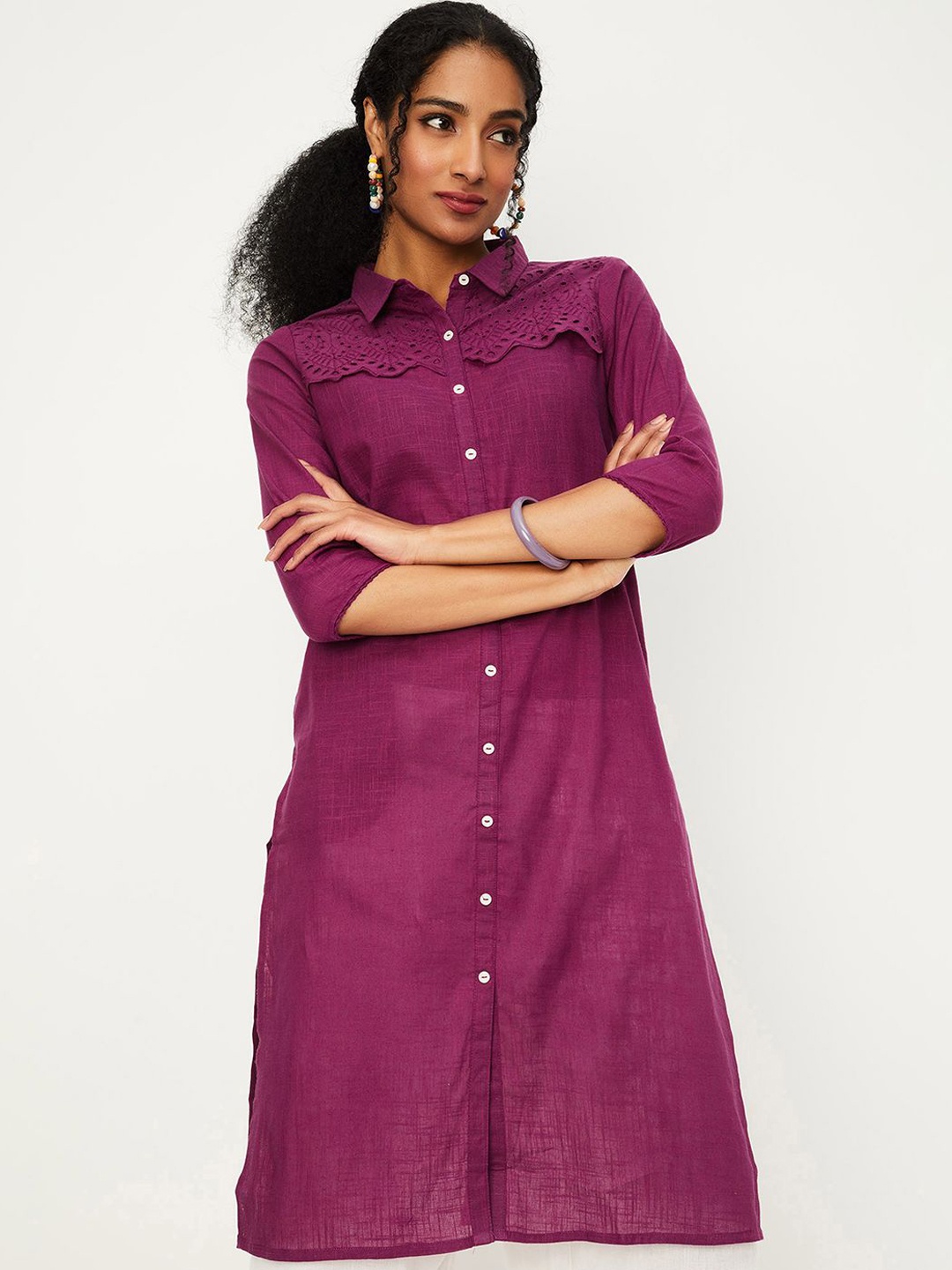 

max Women Mirror Work Pathani Kurta, Purple