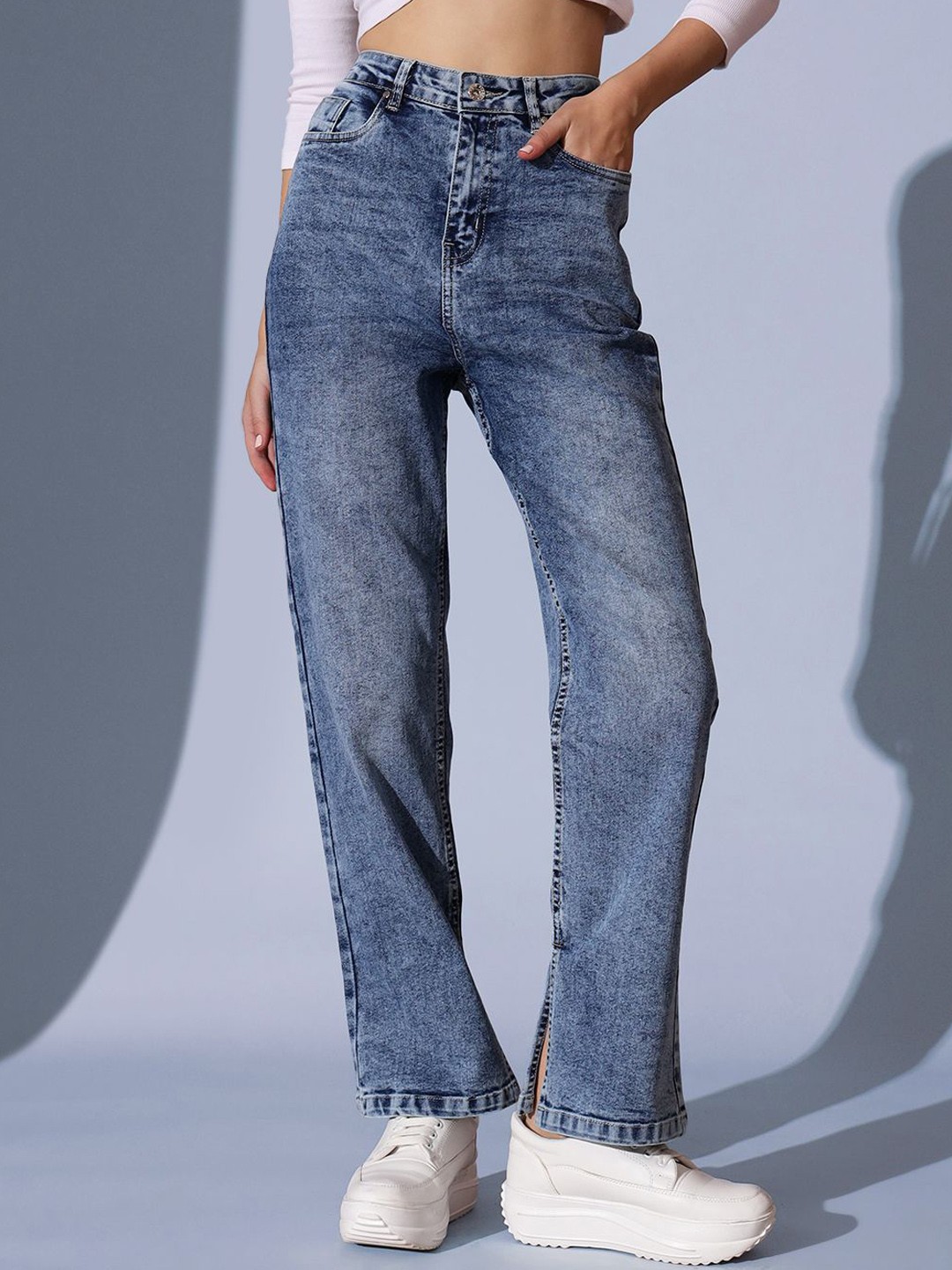 

STREET 9 Women Comfort Relaxed Fit High-Rise Slash Knee Heavy Fade Jeans, Blue