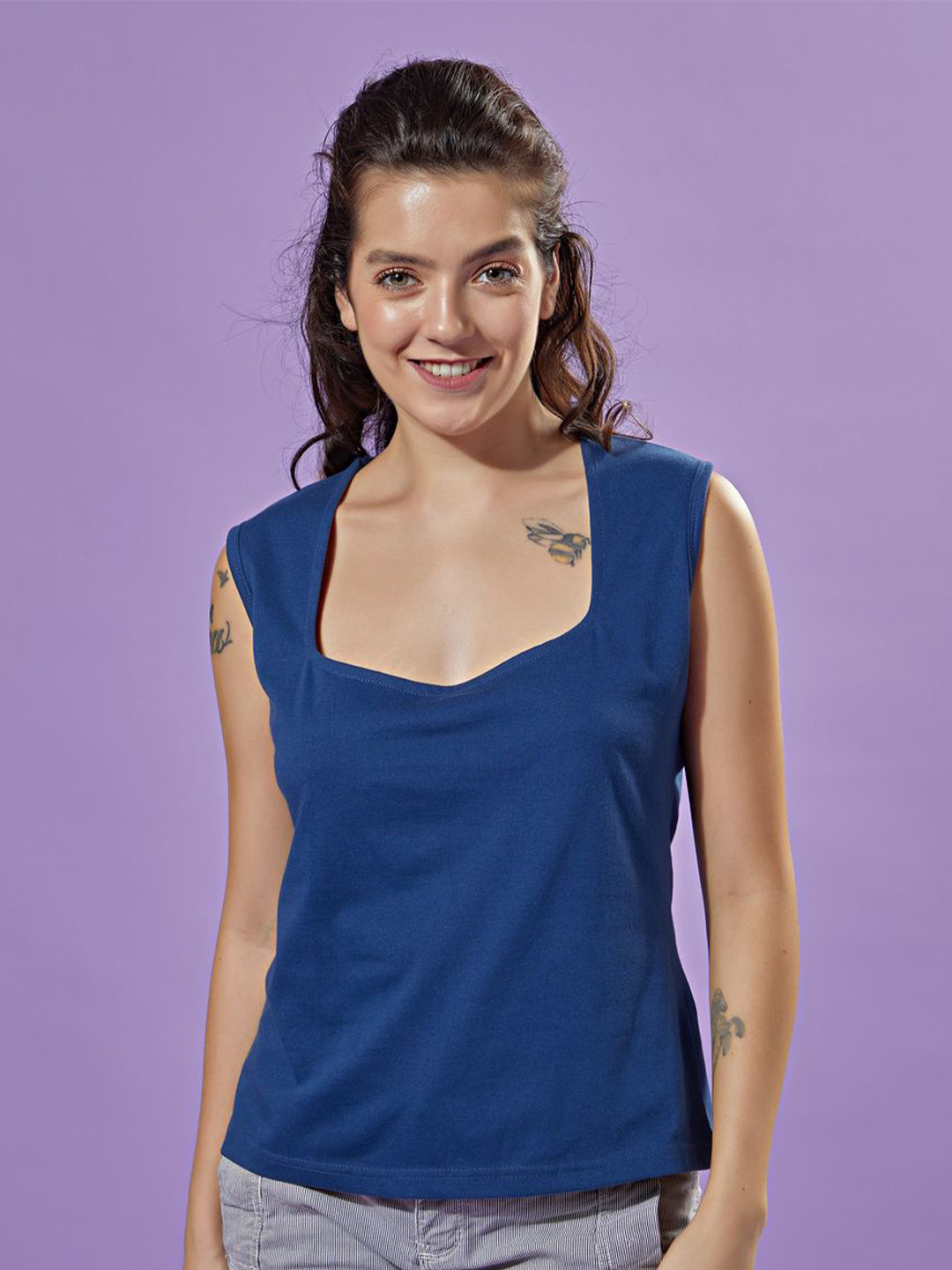 

STHULAS Women Solid Scoop Neck T-shirt, Blue