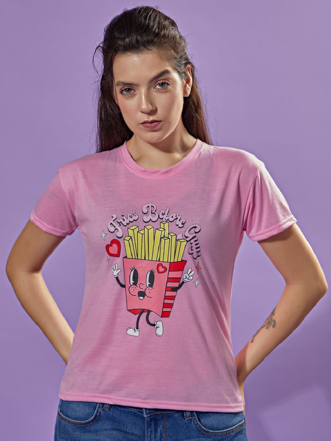 

STHULAS Women Graphic Printed Round Neck T-shirt, Pink