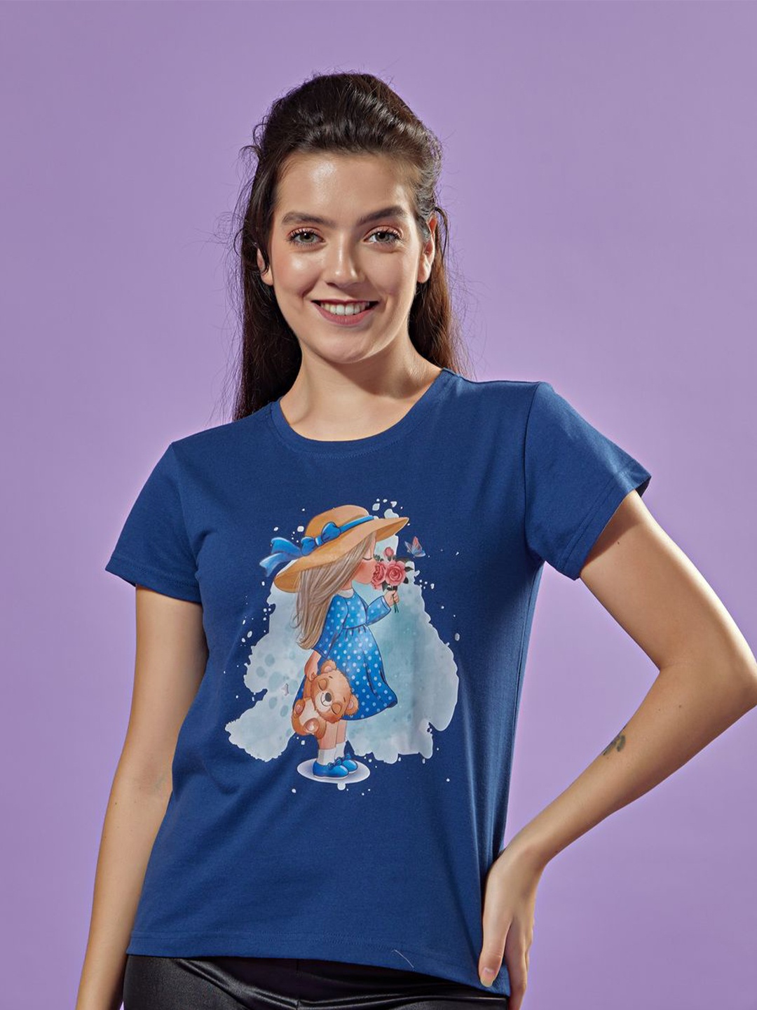 

STHULAS Women Graphic Printed Round Neck T-shirt, Blue