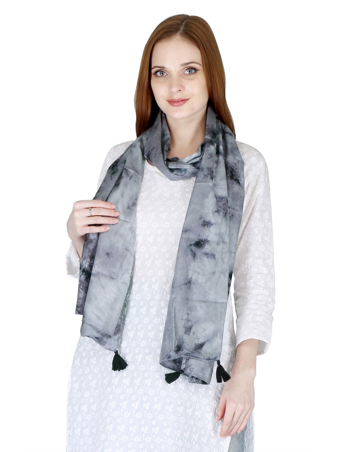 

SWITCHON Dyed Tasselled Border Stole, Grey