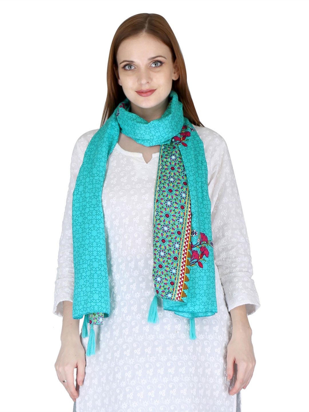 

SWITCHON Floral Printed Stole, Green