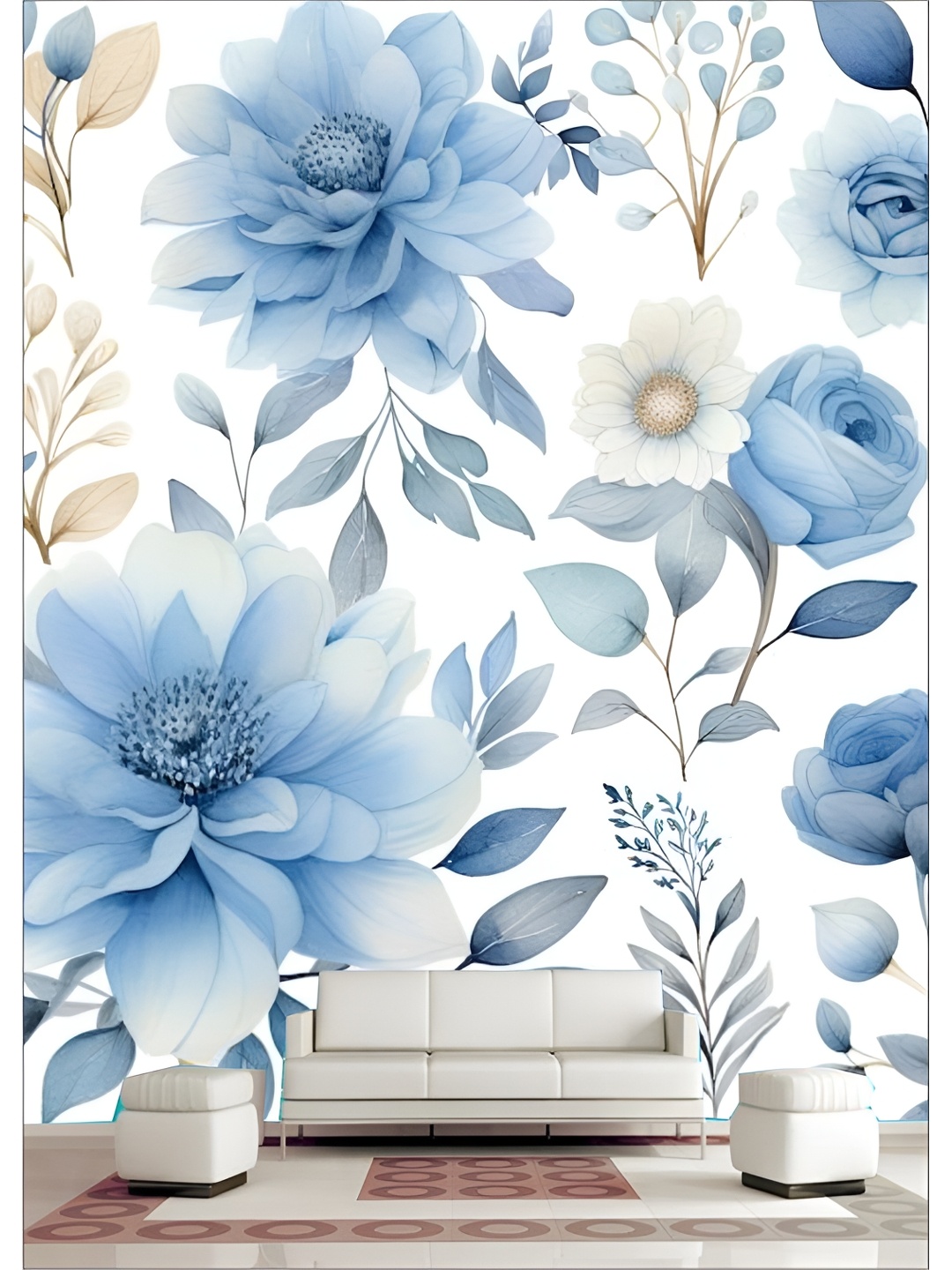 

Aura White and Blue Printed Wallpaper Sticker, Multi