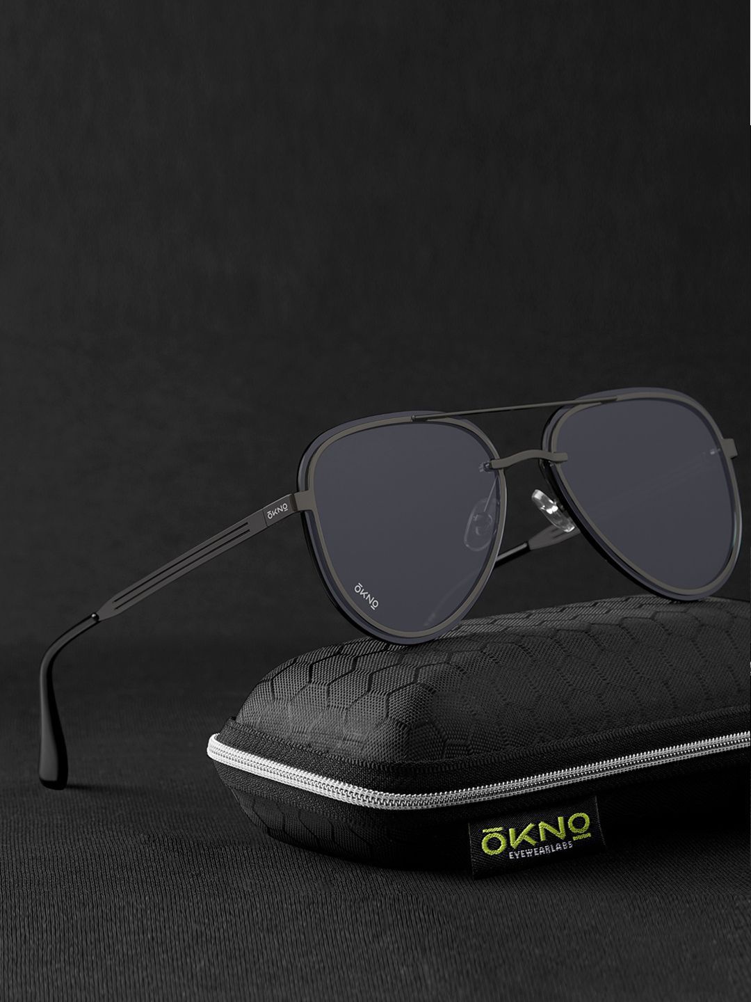

OKNO Unisex Aviator Sunglasses with Polarised and UV Protected Lens, Black