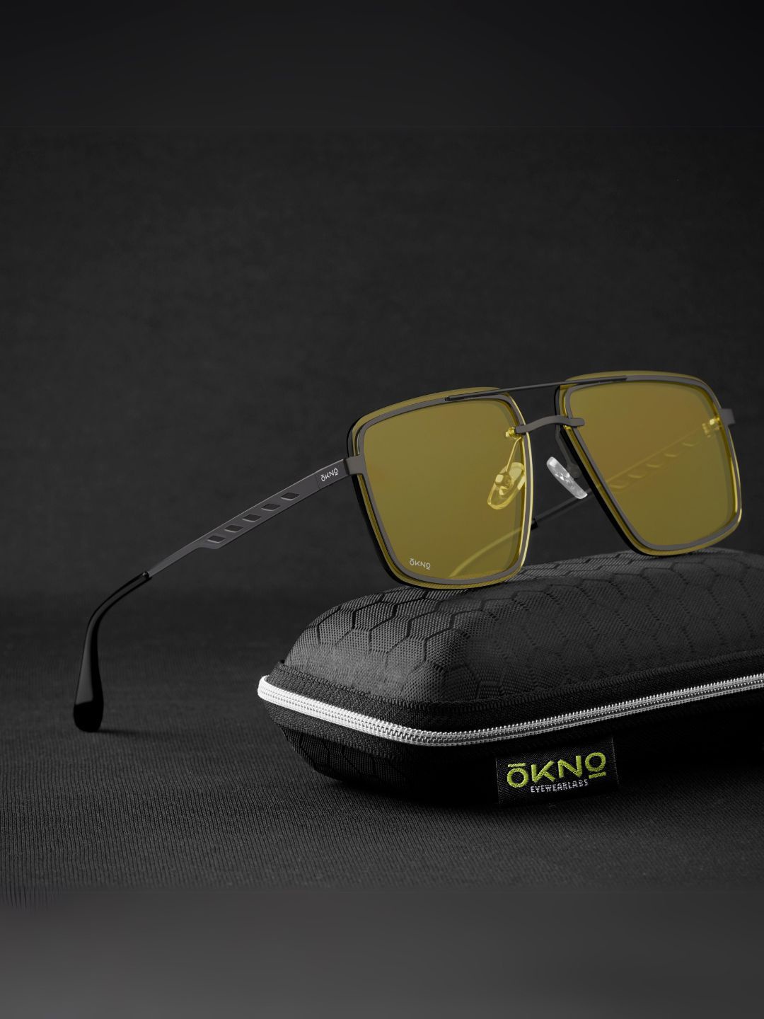 

OKNO Unisex Rectangle Sunglasses with Polarised and UV Protected Lens, Yellow