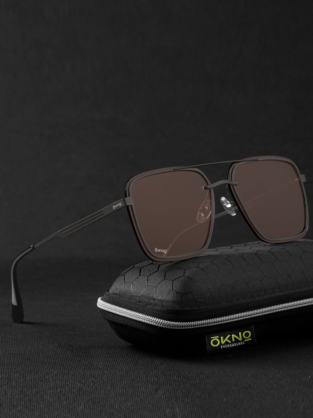 

OKNO Unisex Rectangle Sunglasses with Polarised and UV Protected Lens, Brown