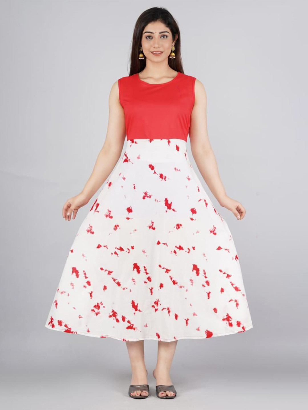 

P3D CREATION Floral Print Fit & Flare Midi Dress, Red