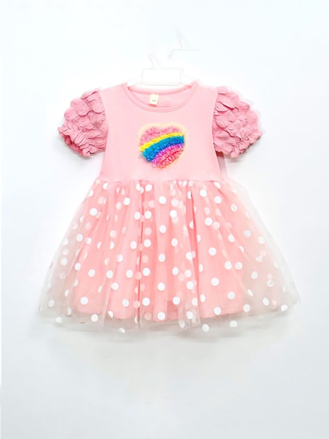 

TrendyKid Polka Dot Print Puff Sleeve Fit & Flare Dress, Pink